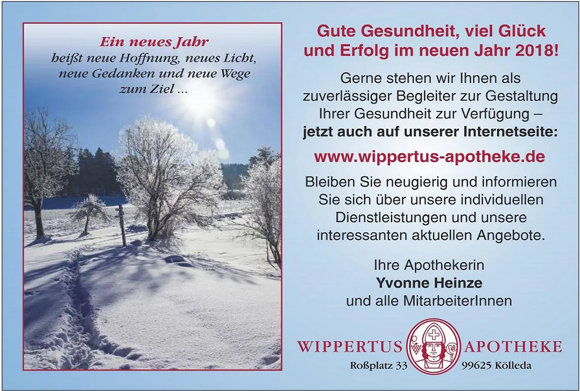 Neujahrswünsche aus der Wippertus Apotheke